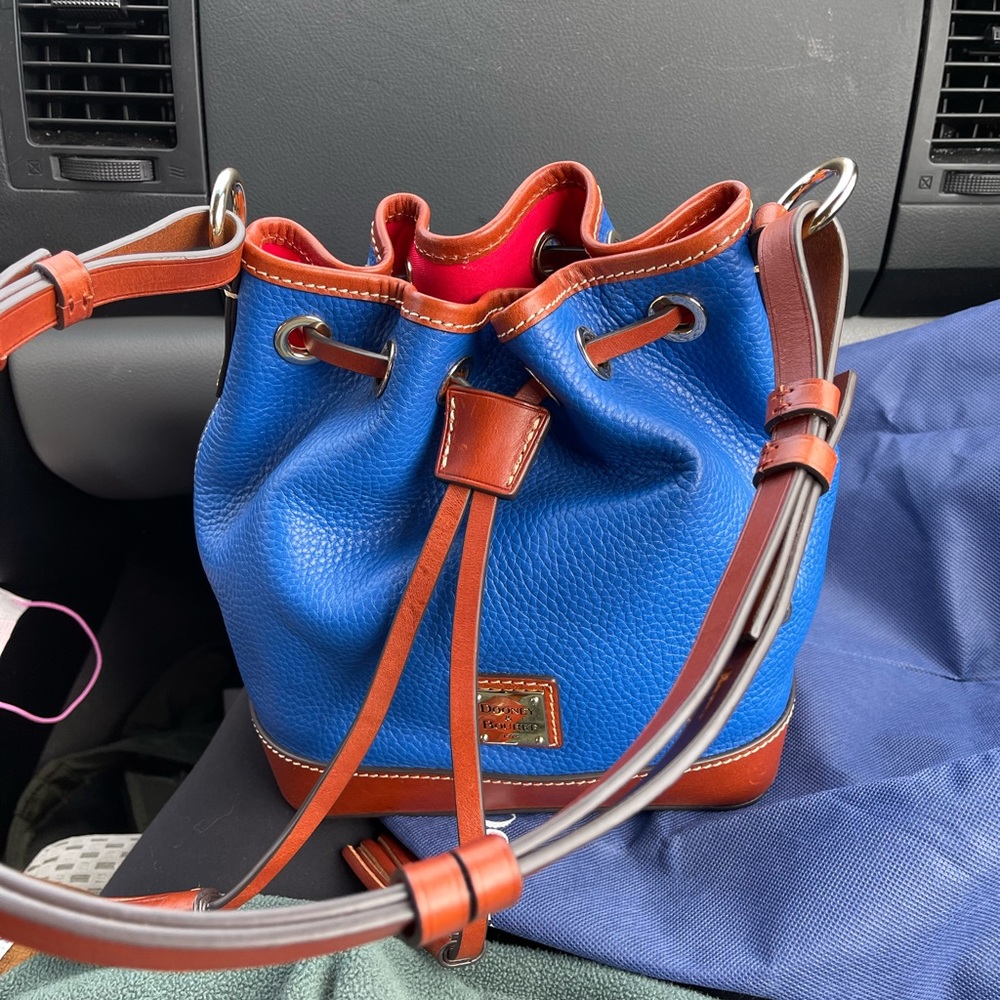 Dooney & Bourke Blue Leather Drawstring Bucket Bag
